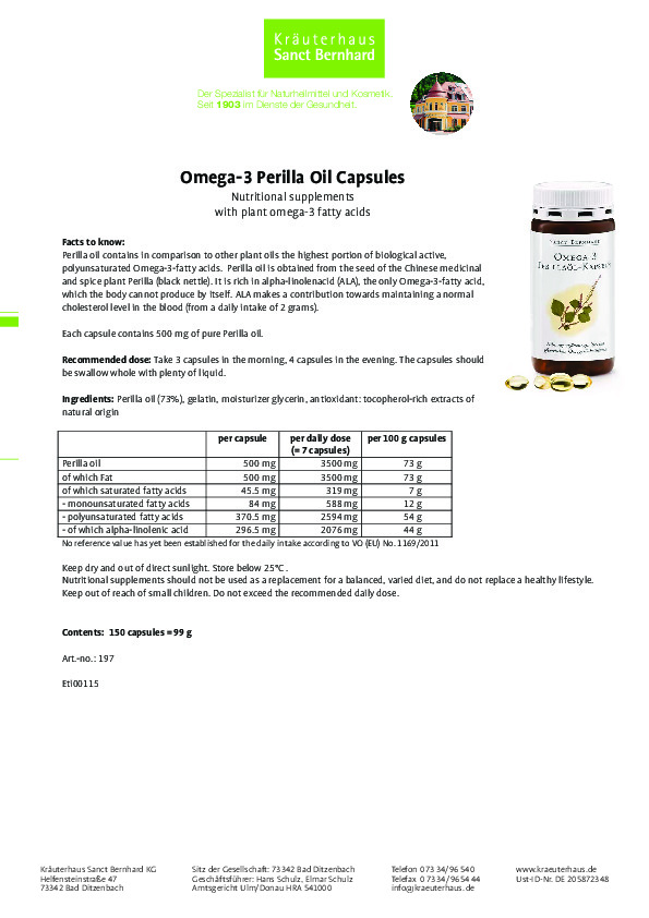 Viên nang dầu tía tô Omega-3 Omega-3 Perilla Oil Capsules