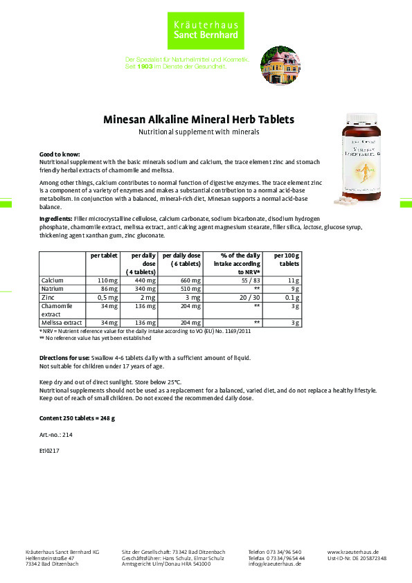 Viên uống thảo dược hỗ trợ tiêu hóa Minesan Alkaline Mineral Herb Tablets