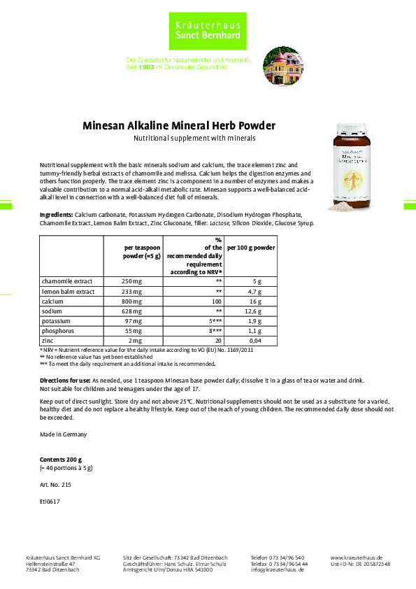 Bột thảo dược hỗ trợ tiêu hóa Minesan Alkaline Mineral Herb Powder