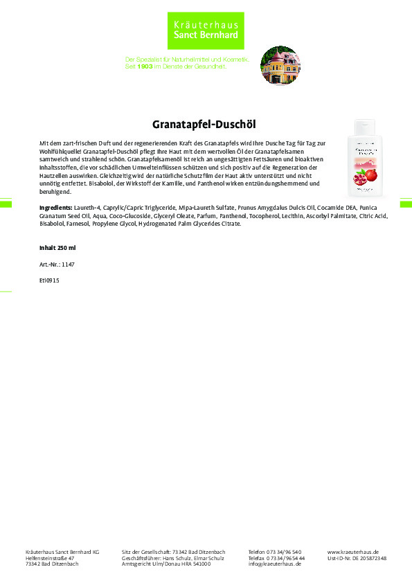 Sữa tắm dưỡng ẩm Granatapfel - Duschol
