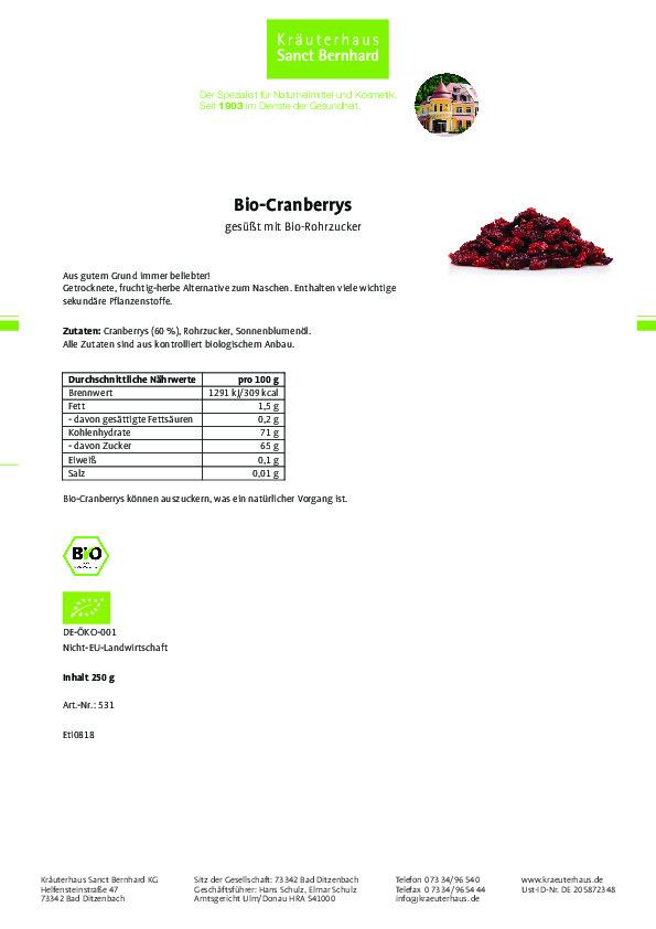 Mứt quả nam việt quất Bio-Cranberrys